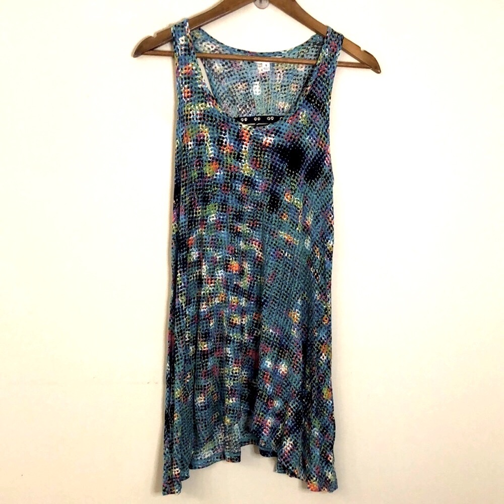 CAbi colorful Abstract midi tank dress beach coverup metal decor detail SZ Small - Picture 2 of 9